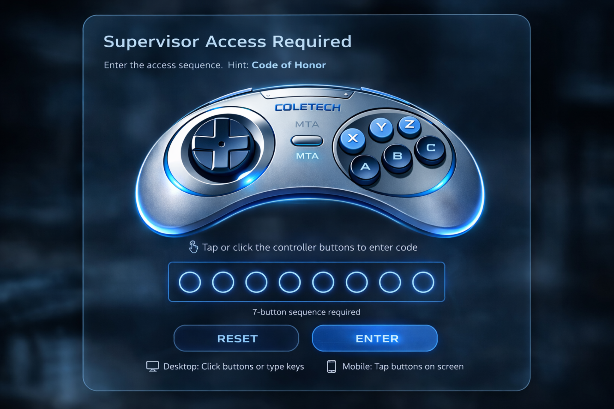 Supervisor controller access screen